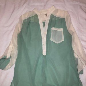 Teal off white blouse